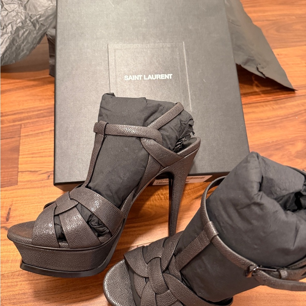 Saint Laurent Black Strappy Platform Heels